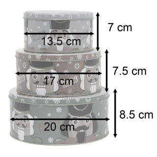 Set of 3 Christmas Storage Tins | 3 - piece Nutcracker Round Kitchen Nesting Tins