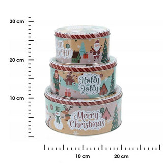 Set of 3 Christmas Storage Tins | 3 - piece Triple Festive Round Nesting Tins
