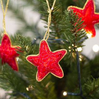 Set of 3 Christmas Tree Hanging Decorations | Red Star Christmas Tree Baubles
