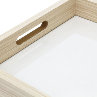 Set of 3 Cream Linen Style Serving Trays Glass Bottom Wooden Trays with Handles