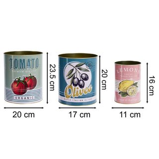 Set of 3 Decorative Retro Storage Tins | Tomato, Olive and Lemon Food Cans