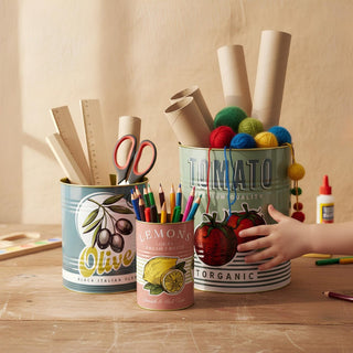 Set of 3 Decorative Retro Storage Tins | Tomato, Olive and Lemon Food Cans