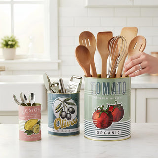 Set of 3 Decorative Retro Storage Tins | Tomato, Olive and Lemon Food Cans