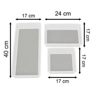 Set of 3 Drawer Organisers, Non - slip Plastic Kitchen Drawer Tidy Storage Trays