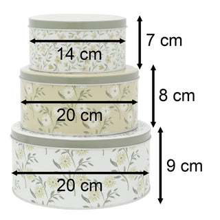 Set of 3 Floral Nesting Tins, Round Metal Kitchen Storage Tins with Lids