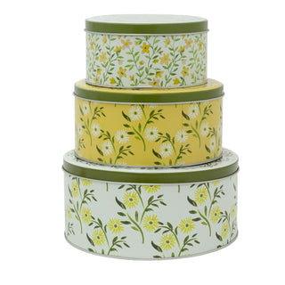 Set of 3 Floral Nesting Tins, Round Metal Kitchen Storage Tins with Lids