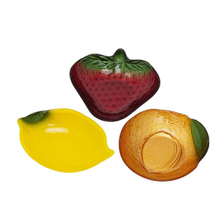 Set of 3 Fruit Shaped Glass Bowls, Lemon Orange Strawberry Snack Nibbles Dishes