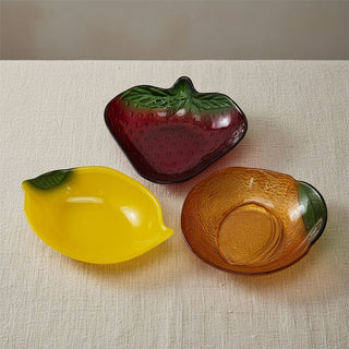 Set of 3 Fruit Shaped Glass Bowls, Lemon Orange Strawberry Snack Nibbles Dishes