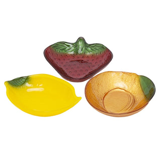 Set of 3 Fruit Shaped Glass Bowls, Lemon Orange Strawberry Snack Nibbles Dishes