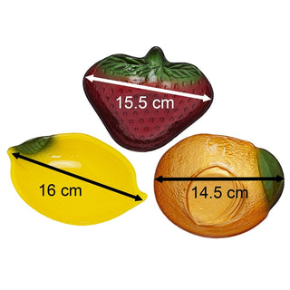 Set of 3 Fruit Shaped Glass Bowls, Lemon Orange Strawberry Snack Nibbles Dishes
