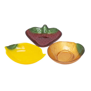 Set of 3 Fruit Shaped Glass Bowls, Lemon Orange Strawberry Snack Nibbles Dishes