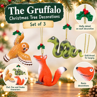 Set Of 3 Gruffalo Christmas Tree Decorations, Owl, Fox and Snake, Gisela Graham