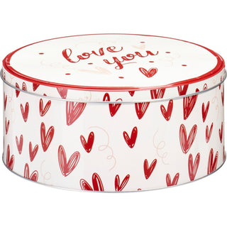 Set of 3 Heart Nesting Tins, Round Valentine Stacking Kitchen Storage Tins