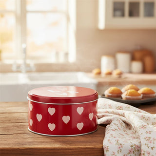 Set of 3 Heart Nesting Tins, Round Valentine Stacking Kitchen Storage Tins