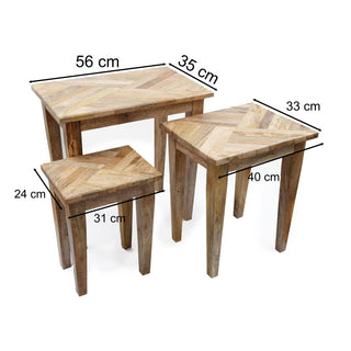 Set of 3 Marquet Wooden Nesting Tables | 3 Vintage Style Parquet Side Tables