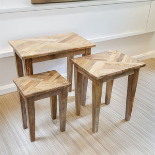 Set of 3 Marquet Wooden Nesting Tables | 3 Vintage Style Parquet Side Tables