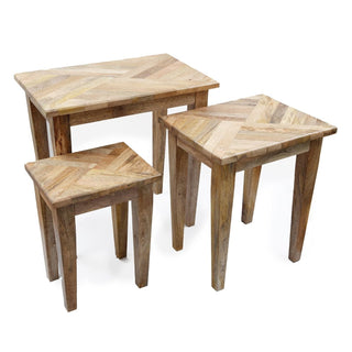 Set of 3 Marquet Wooden Nesting Tables | 3 Vintage Style Parquet Side Tables