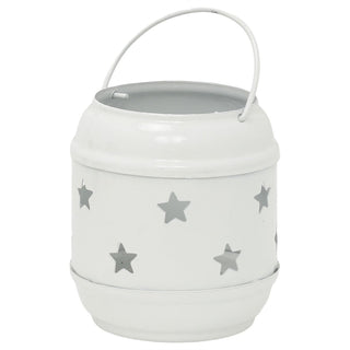 Set of 3 Metal Tealight Lanterns, White Moroccan Style with Cut-Out Designs