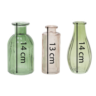 Set of 3 Mini Boho Glass Vases | Green & Pink Bud Vases for Home Styling