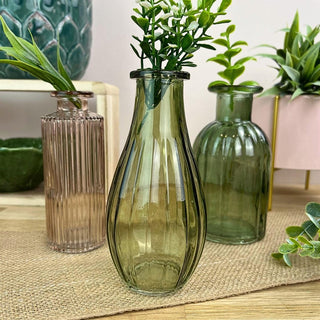 Set of 3 Mini Boho Glass Vases | Green & Pink Bud Vases for Home Styling