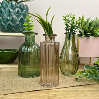 Set of 3 Mini Boho Glass Vases | Green & Pink Bud Vases for Home Styling
