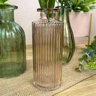 Set of 3 Mini Boho Glass Vases | Green & Pink Bud Vases for Home Styling