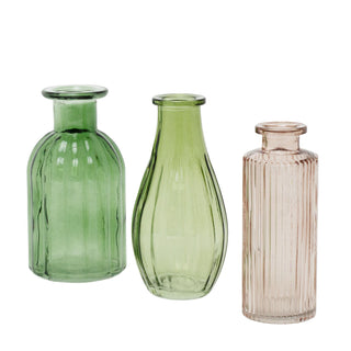 Set of 3 Mini Boho Glass Vases | Green & Pink Bud Vases for Home Styling