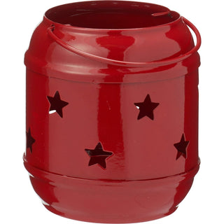 Set of 3 Red Metal Tealight Candle Hanging Lanterns, Moroccan Style Cut-Out