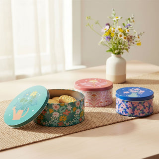 Set of 3 Retro Floral Storage Tins with Lids, 3 - piece Nesting Kitchen Tins