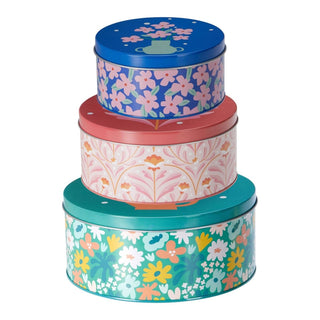Set of 3 Retro Floral Storage Tins with Lids, 3 - piece Nesting Kitchen Tins