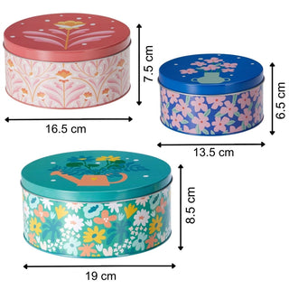 Set of 3 Retro Floral Storage Tins with Lids, 3 - piece Nesting Kitchen Tins