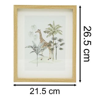 Set of 3 Safari Animal Wall Art Prints, Jungle Photo Frames Light Wood Frames