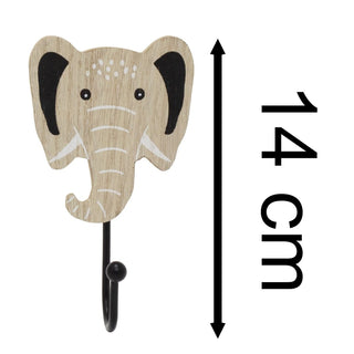 Set of 3 Safari Animal Wooden Wall Hooks, Kids Jungle Animal Coat Hook Pegs