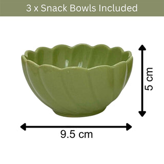 Set of 3 Scalloped Ceramic Bowls, 9.5x5cm Small Dip Snack Bowls Tapas Dishes