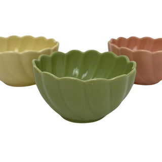 Set of 3 Scalloped Ceramic Bowls, 9.5x5cm Small Dip Snack Bowls Tapas Dishes