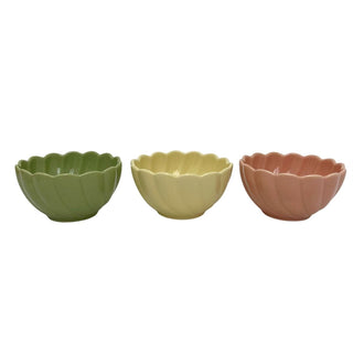 Set of 3 Scalloped Ceramic Bowls, 9.5x5cm Small Dip Snack Bowls Tapas Dishes