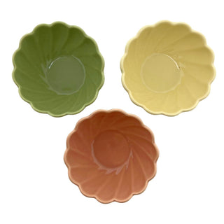 Set of 3 Scalloped Ceramic Bowls, 9.5x5cm Small Dip Snack Bowls Tapas Dishes