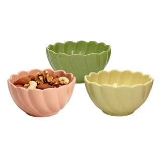 Set of 3 Scalloped Ceramic Bowls, 9.5x5cm Small Dip Snack Bowls Tapas Dishes
