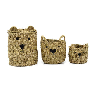 Set of 3 Seagrass Teddy Bear Baskets | Cute & Practical Toy Storage for Kids