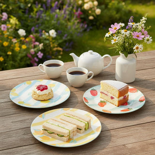Set of 3 Side Plates, 19.5cm Ceramic Plates Summer Fruit Design for Picnic, BBQ