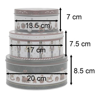 Set of 3 Traditional Christmas Storage Tins | 3 - piece Round Kitchen Nesting Tins