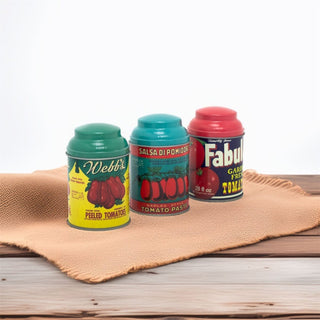 Set of 3 Vintage Style Mini Tins | Retro Metal Tomato Storage Jars - 10cm