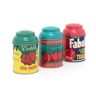 Set of 3 Vintage Style Mini Tins | Retro Metal Tomato Storage Jars - 10cm