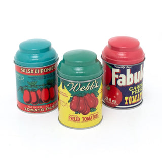 Set of 3 Vintage Style Mini Tins | Retro Metal Tomato Storage Jars - 10cm