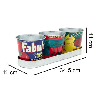 Set of 3 Vintage - Style Tomato Tin Planters with Tray Retro Windowsill Herb Pots