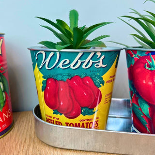 Set of 3 Vintage - Style Tomato Tin Planters with Tray Retro Windowsill Herb Pots