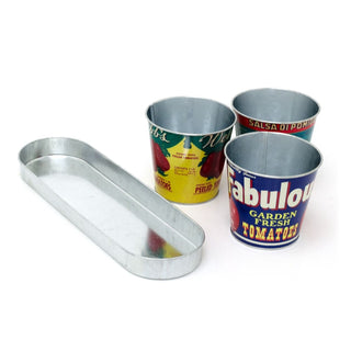 Set of 3 Vintage - Style Tomato Tin Planters with Tray Retro Windowsill Herb Pots