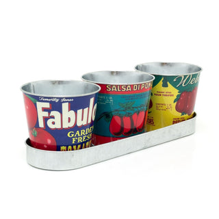 Set of 3 Vintage - Style Tomato Tin Planters with Tray Retro Windowsill Herb Pots