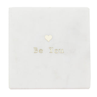 Set Of 4 Assorted Natural White And Gold Marble Coasters | 4 Piece Metallic Gold Heart Inlay Be Coasters | Square Cup Mug Table Mats Coaster
