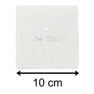 Set Of 4 Assorted Natural White And Gold Marble Coasters | 4 Piece Metallic Gold Heart Inlay Be Coasters | Square Cup Mug Table Mats Coaster